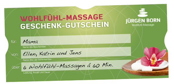 Jürgen Born Wohlfühl-Massage, Gießen | Gutschein für Wellness-Massage, Hot-Stone-Massage, Sportmassage, Breuss-Massage, Kosmetische Lymphdrainage, Mobile Massage